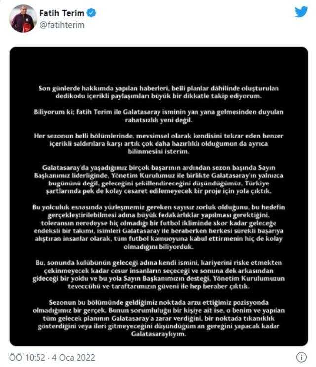 Fatih Terim istifa mı etti? 10 Ocak Pazartesi Fatih Terim neden takımdan ayrıldı, istifa etti, açıklama yaptı mı? GS yeni teknik direktörü kim olacak?
