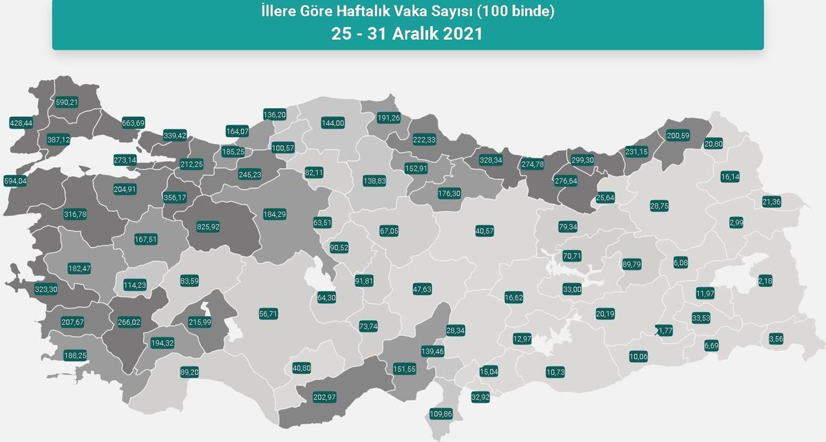 İl il koronavirüs vaka sayıları kaçtır? 25-31 Aralık İl il güncel koronavirüs risk haritası ve haftalık vaka sayıları açıklandı mı?