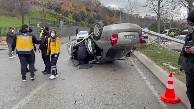 Ümraniye'de takla atan otomobilin sürücüsü yaralandı