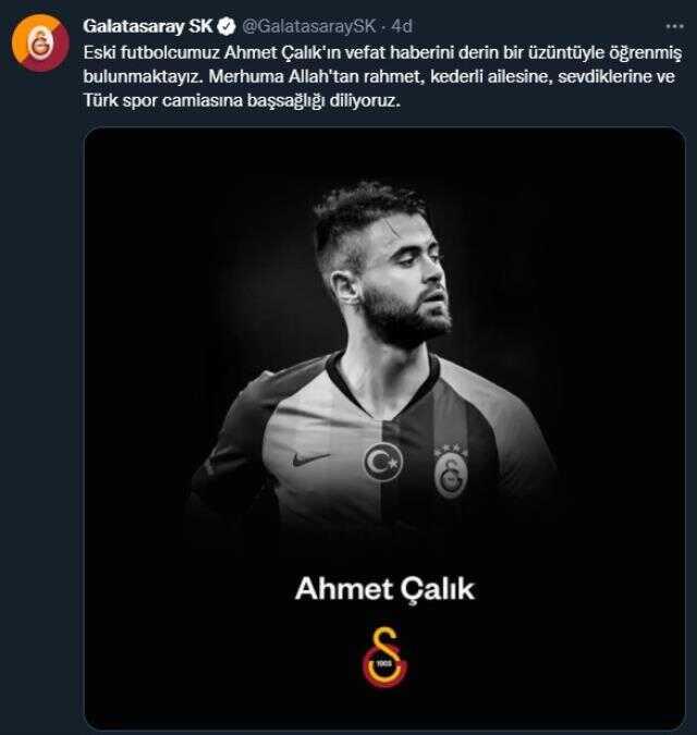 Galatasaray'dan duygusal paylaşım! Eski oyuncusu Ahmet Çalık'a veda etti Galatasaray'dan duygusal paylaşım! Eski oyuncusu Ahmet Çalık'a veda etti