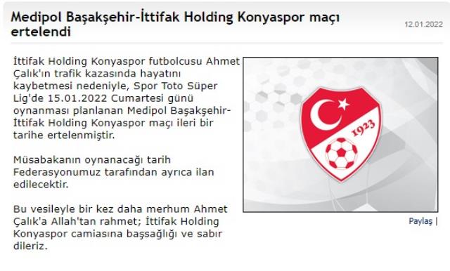 Son Dakika: TFF'den anlamlı hareket! Başakşehir-Konyaspor maçı ileri bir tarihe ertelendi