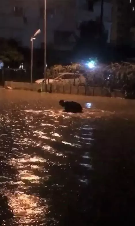 Yağmur suyunda bota binip denizde yüzer gibi yüzdü