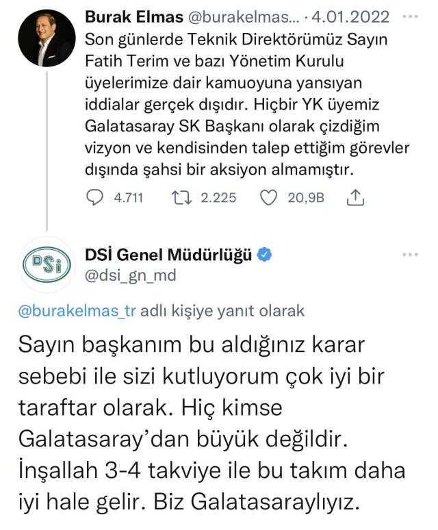 DSİ'nin Galatasaray Başkanı Burak Elmas'a destek paylaşımı tartışma yarattı! Tepkiler üzerine sildiler DSİ'nin Galatasaray Başkanı Burak Elmas'a destek paylaşımı tartışma yarattı! Tepkiler üzerine sildiler