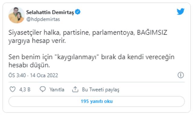 Demirtaş'tan Erdoğan'ın 'İmralı' iddiasına yanıt: Sen benim için 'kaygılanmayı' bırak da kendi vereceğin hesabı düşün