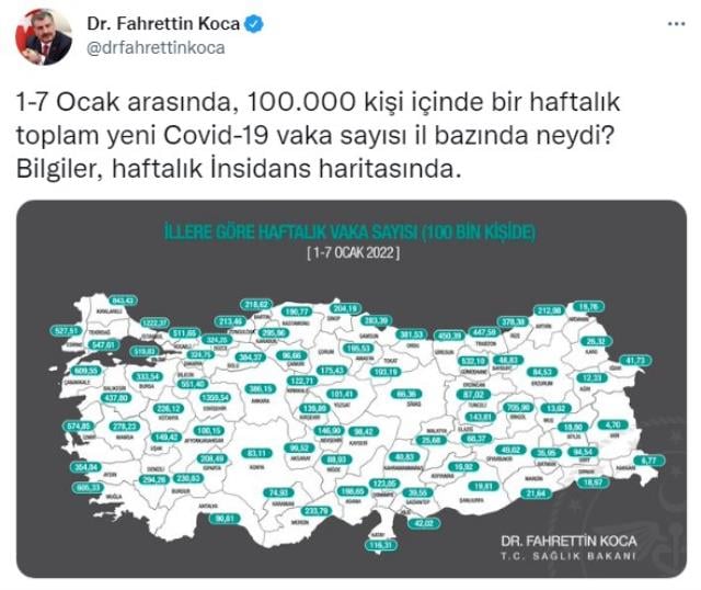 İl il koronavirüs vaka sayıları kaçtır? 1-7 Ocak İl il güncel koronavirüs risk haritası ve haftalık vaka sayıları açıklandı mı?