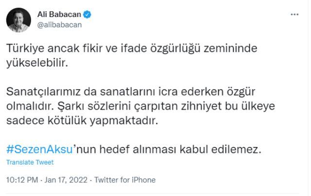 Tartışmalara Ali Babacan da katıldı! Sosyal medyadan attığı tweetle Sezen Aksu'ya destek çıktı