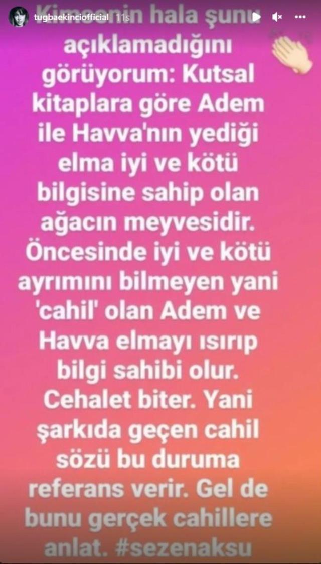 Tuğba Ekinci, Sezen Aksu'ya kutsal kitapları referans göstererek destek verdi Tuğba Ekinci, Sezen Aksu'ya kutsal kitapları referans göstererek destek verdi