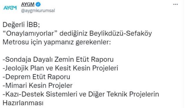 Bakanlığın metro hattını onaylamama sebebine İBB'den tepki: 311 gün sonra yanıt vermeniz takdire şayan Bakanlığın metro hattını onaylamama sebebine İBB'den tepki: 311 gün sonra yanıt vermeniz takdire şayan
