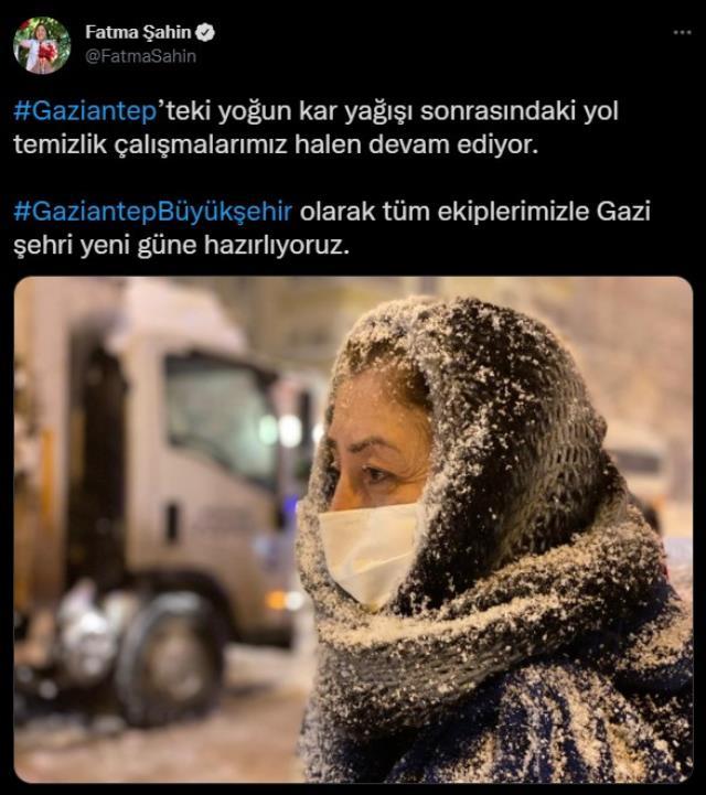 Gaziantep Büyükşehir Belediyesi Başkanı Fatma Şahin, karla mücadele çalışmalarını sabaha kadar takip etti Gaziantep Büyükşehir Belediyesi Başkanı Fatma Şahin, karla mücadele çalışmalarını sabaha kadar takip etti