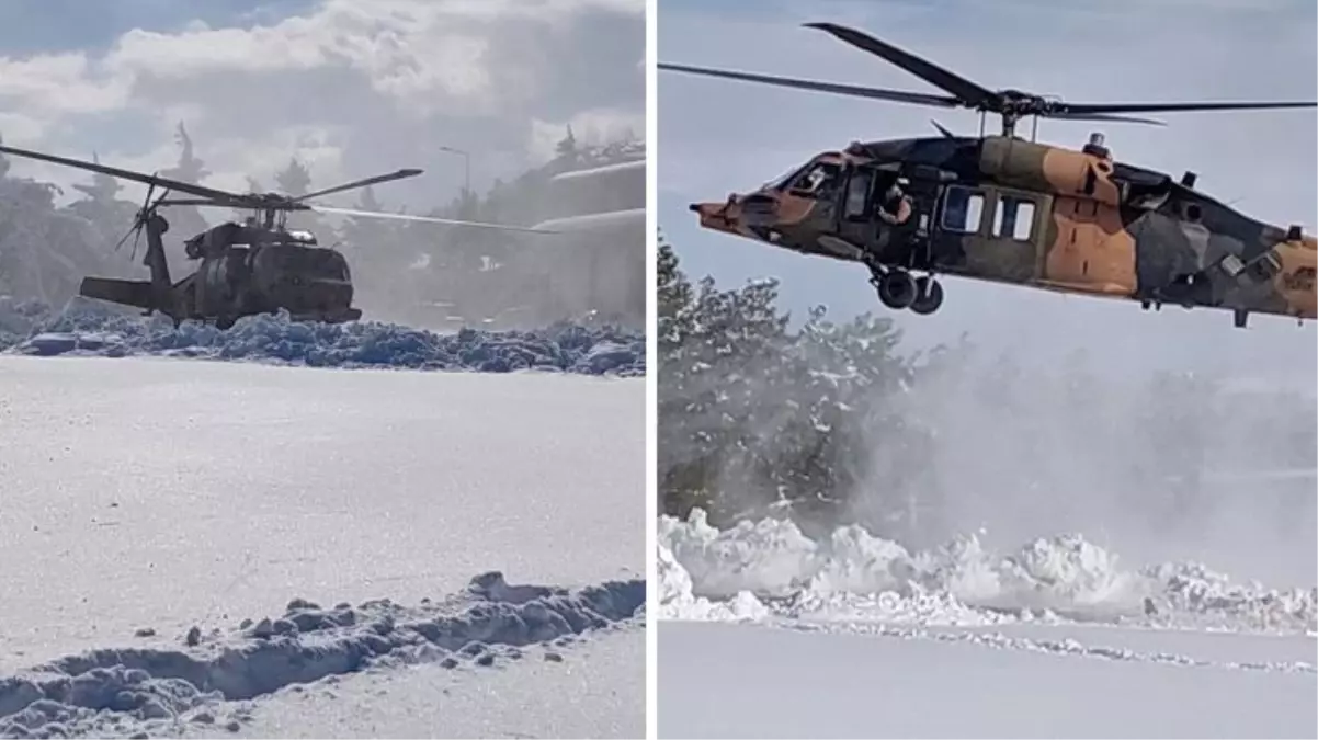 Görüntüleri MSB paylaştı! Kar yağışının hayatı felç ettiği Gaziantep için askeri helikopterler peş peşe havalandı