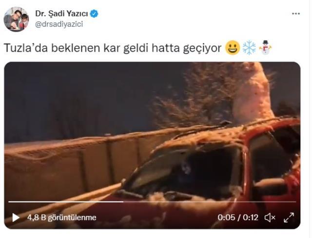 Tuzla Belediye Başkanı Şadi Yazıcı'dan güldüren kar paylaşımı: Geldi, hatta geçiyor Tuzla Belediye Başkanı Şadi Yazıcı'dan güldüren kar paylaşımı: Geldi, hatta geçiyor