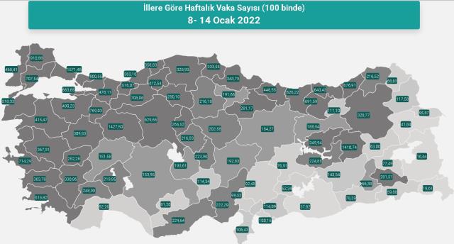 İl il koronavirüs vaka sayıları kaçtır? 8-14 Ocak İl il güncel koronavirüs risk haritası ve haftalık vaka sayıları açıklandı mı?