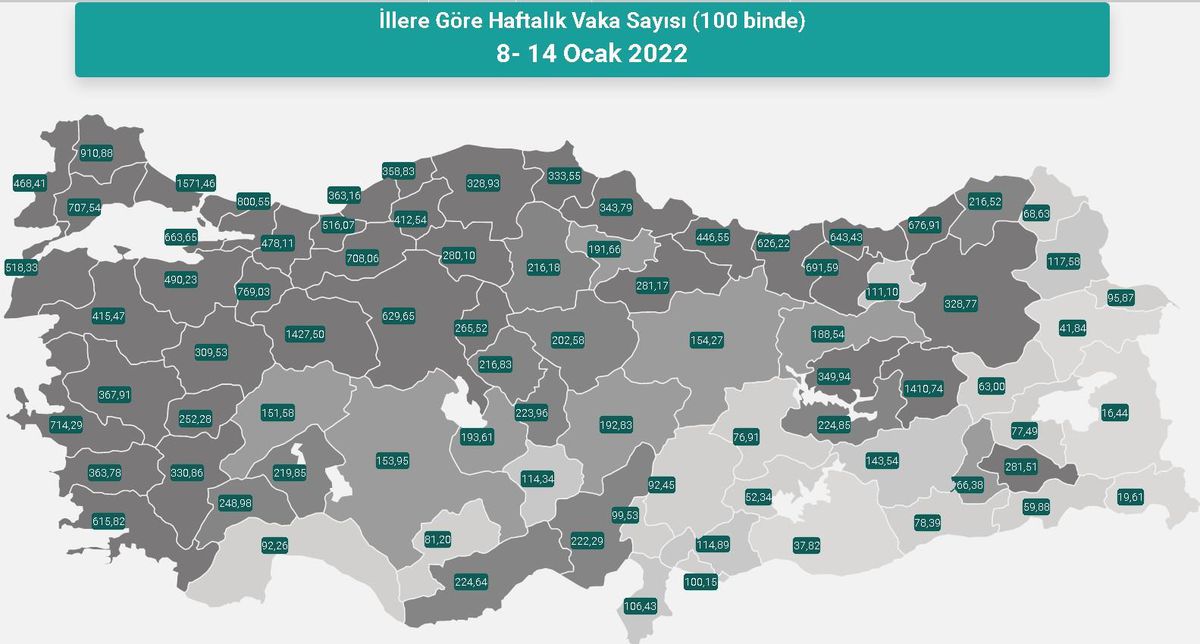 İl il koronavirüs vaka sayıları kaçtır? 8-14 Ocak İl il güncel koronavirüs risk haritası ve haftalık vaka sayıları açıklandı mı?