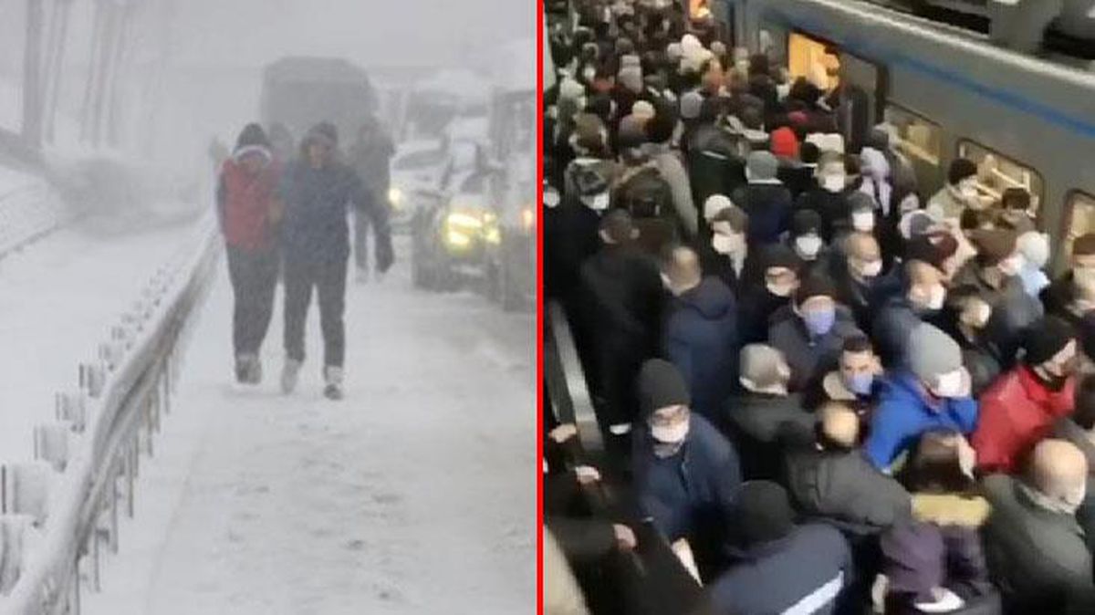 İstanbul'da kar çilesi! Metrobüsler tıklım tıklım doldu, araçlar yolda kaldı