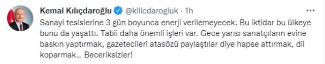 Kılıçdaroğlu, enerji kesintisi kararına tepki gösterdi: Bu iktidar bu ülkeye bunu da yaşattı Kılıçdaroğlu, enerji kesintisi kararına tepki gösterdi: Bu iktidar bu ülkeye bunu da yaşattı