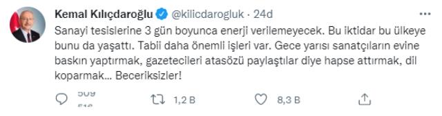 Kılıçdaroğlu'ndan sanayi tesislerindeki elektrik kesintisine tepki: İktidarın 'dil koparmak' gibi daha önemli işleri var tabii