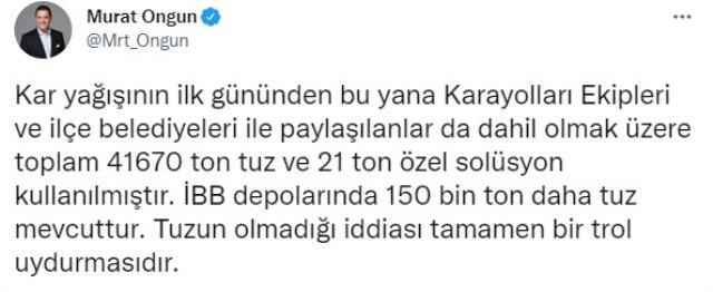 İBB Başkanı İmamoğlu'ndan 'Tuz yok' iddialarına yanıt: Şimdiye kadar 55 bin ton tuz kullandık