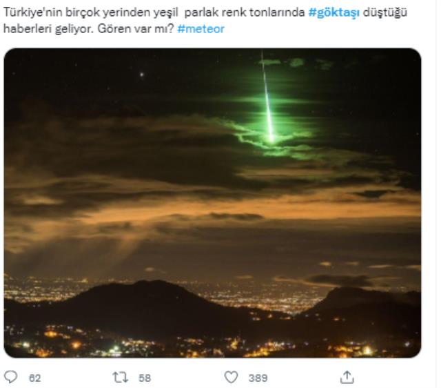 Gökyüzünde yeşil ışık saçan göktaşının Türkiye'de görüntülendiği iddiası