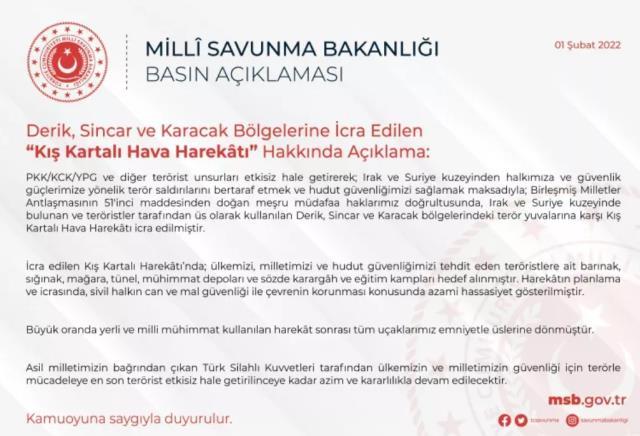 TSK'dan 'Kış Kartalı' hava harekatı! Teröristlerin inleri başlarına yıkıldı