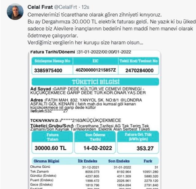 Cemevine 'ticarethane' muamelesi: 30 bin TL elektrik, 11 bin TL doğalgaz faturası geldi! Cemevine 'ticarethane' muamelesi: 30 bin TL elektrik, 11 bin TL doğalgaz faturası geldi!