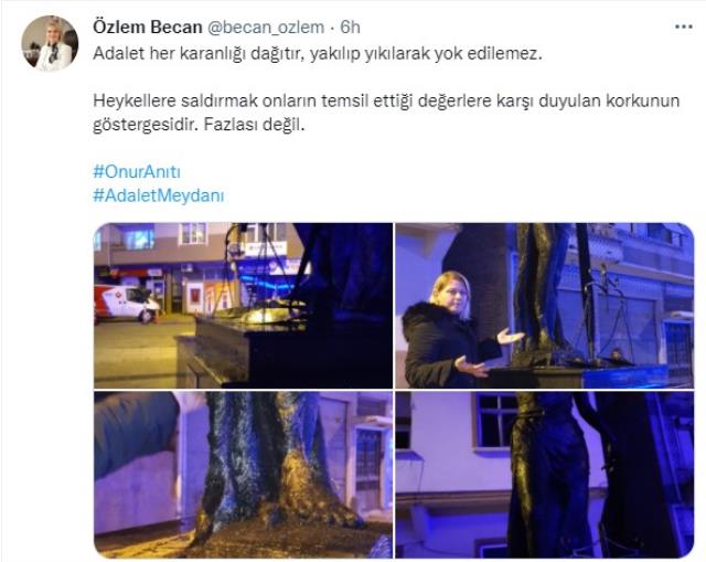 Yine bir saldırı! Bu kez Uzunköprü! Adalet Anıtı, kimliği belirsiz kişilerce yakıldı