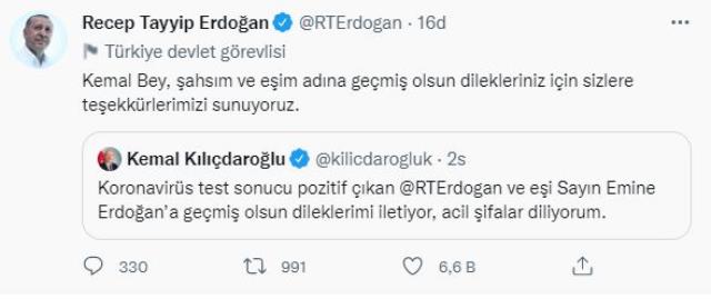 Cumhurbaşkanı Erdoğan'dan Kılıçdaroğlu'nun geçmiş olsun mesajına teşekkür