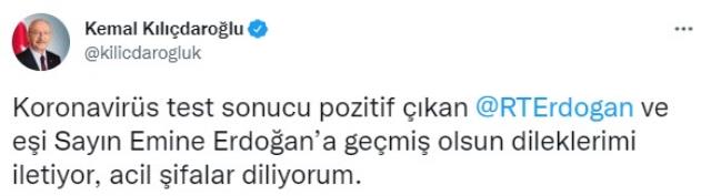 Kemal Kılıçdaroğlu'ndan koronaya yakalanan Cumhurbaşkanı Erdoğan'a geçmiş olsun mesajı: Acil şifalar diliyorum