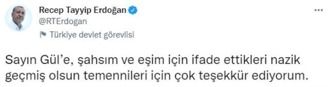 Abdullah Gül, korona olan Cumhurbaşkanı Erdoğan ve eşi Emine Erdoğan'a geçmiş olsun dileklerini iletti