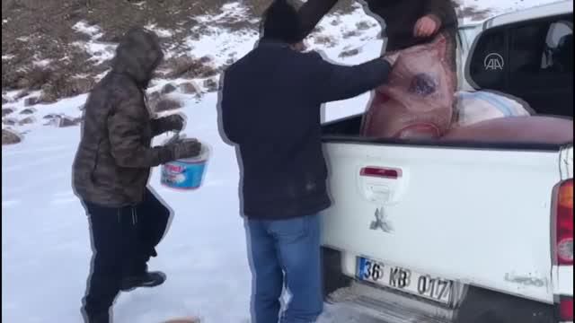 Avcılar yaban hayvanlarına yem bıraktı