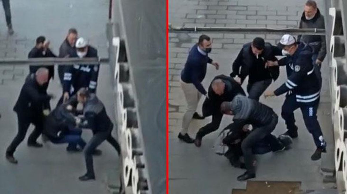 Karısını dövdüğü sanılan adam, sokak ortasında tekme tokat dayak yedi