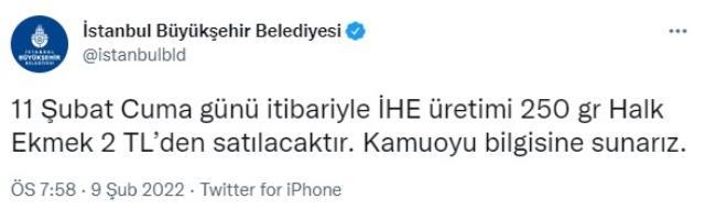 Son Dakika: İstanbul'da 1,25 TL'den satılan Halk Ekmek, cuma gününden itibaren 2 TL'ye satılacak