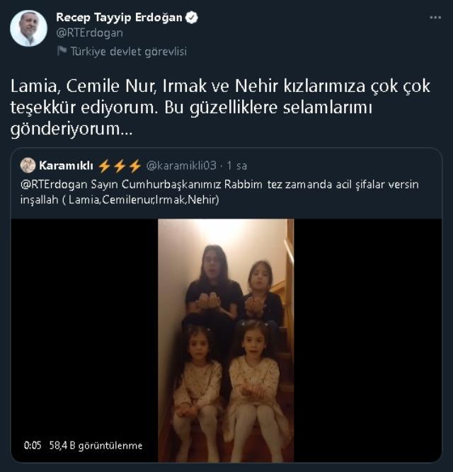 Cumhurbaşkanı Erdoğan vatandaşların 'geçmiş olsun' paylaşımlarını yanıtladı