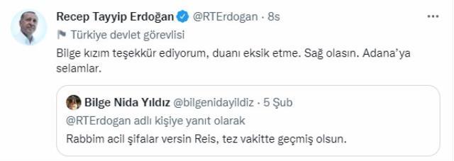 Cumhurbaşkanı Erdoğan vatandaşların 'geçmiş olsun' paylaşımlarını yanıtladı Cumhurbaşkanı Erdoğan vatandaşların 'geçmiş olsun' paylaşımlarını yanıtladı
