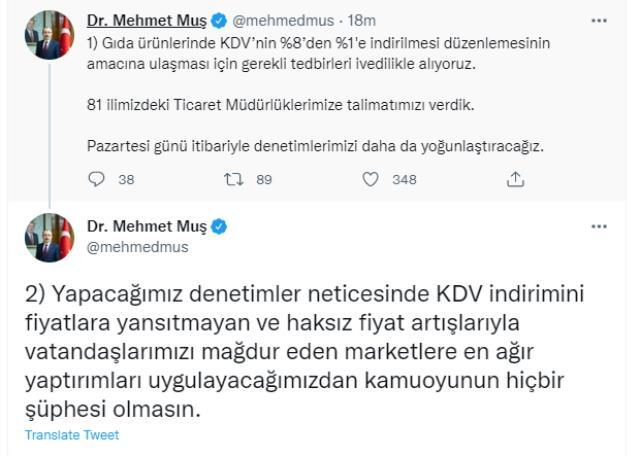 Son Dakika: Ticaret Bakanı Muş'tan marketlere KDV uyarısı: İndirimi yansıtmayanlara en ağır yaptırımları uygulayacağız