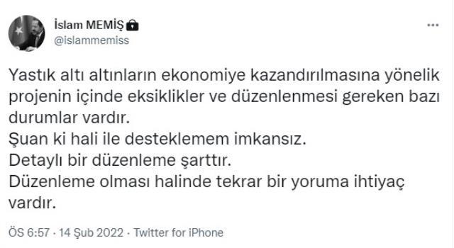 İslam Memiş'ten yastıkaltı altın düzenlemesi için dikkat çeken yorum: Eksikler var, şu lahza ki haliyle desteklemem imkansız