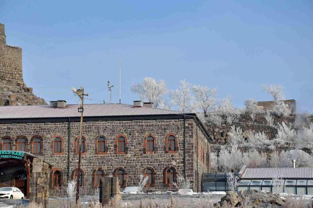 Kars buz kesti, ağaçlar kırağı tuttu