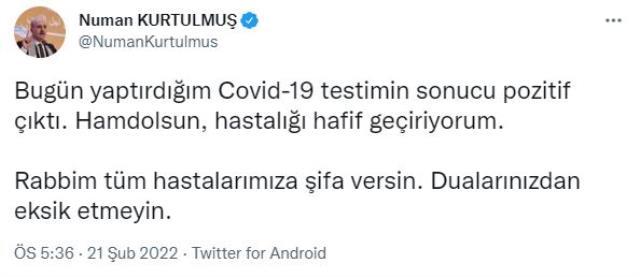 AK Parti Genel Başkanvekili Kurtulmuş'un Kovid-19 testi pozitif çıktı