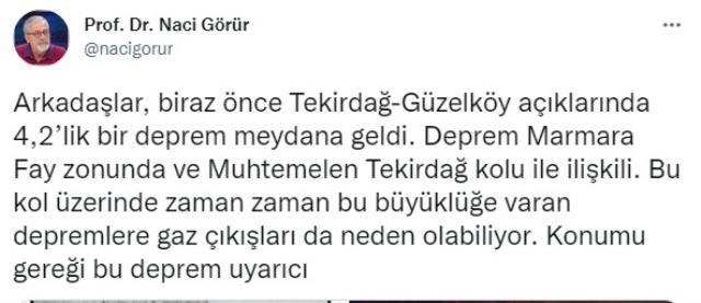 Marmara'daki depremin ardından Prof. Dr. Naci Görür'den endişelendiren sözler: Konumu gereği bu deprem uyarıcı Marmara'daki depremin ardından Prof. Dr. Naci Görür'den endişelendiren sözler: Konumu gereği bu deprem uyarıcı