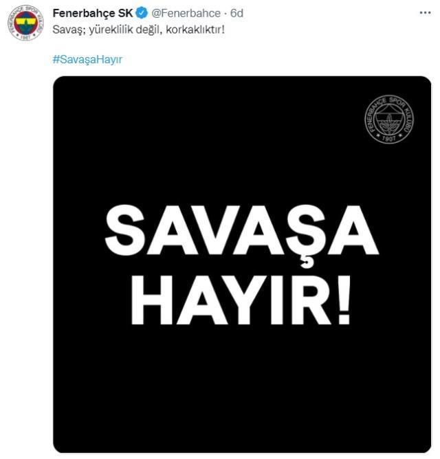 Fenerbahçe'den Rusya işgaline sert tepki! Tek cümlelik paylaşıma beğeni yağıyor