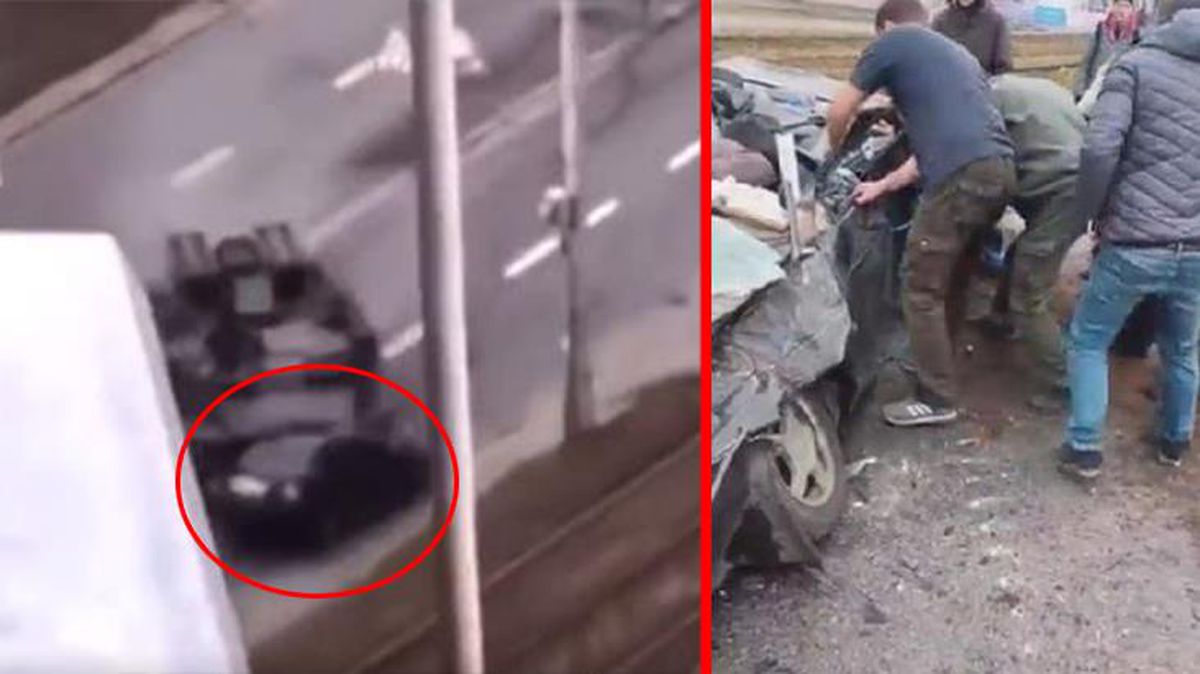 Rus tankı yolda giden bir aracın üzerinden geçti! Olayı kaydedenler çığlık çığlığa kaldı