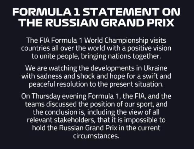 Son Dakika: Rusya GP Formula 1 takviminden resmen çıkartıldı, yerine Türkiye'nin eklenmesi bekleniyor
