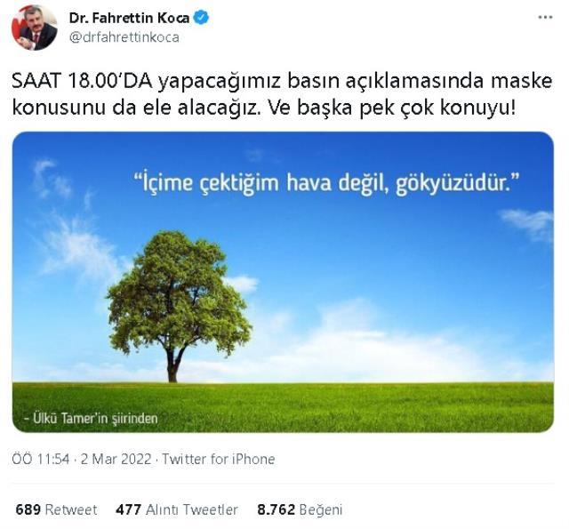 Fahrettin Koca saat 18:00'da ne açıklayacak? Sıhhat Bakanı Fahrettin Koca akşam saat 6'da ne açıklaması yapacak, maskeler kalkıyor mu?