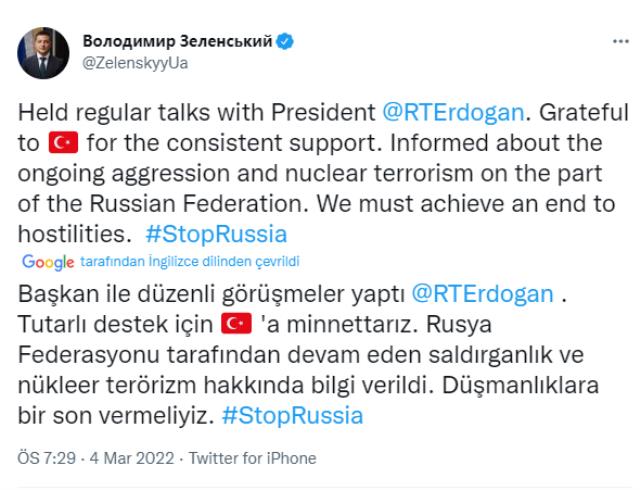 Son Dakika: Cumhurbaşkanı Erdoğan'la görüşen Ukrayna başkanı Zelenski: Türkiye'nin istikrarlı dayanağı için minnettarız