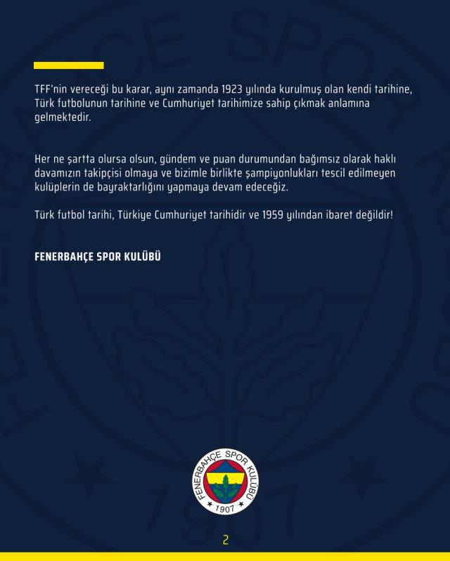 Fenerbahçe'den TFF'ye rest: Şampiyonluk müracaatına karşılık bekliyoruz