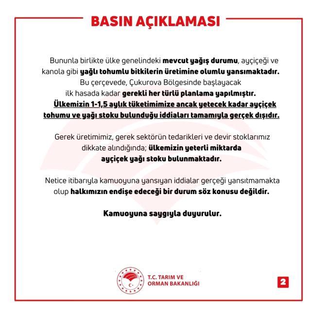 Son Dakika! Tarım ve Orman Bakanı Vahit Kirişci'den ayçiçek yağı açıklaması: Türkiye'nin yeterli miktarda stoku bulunmaktadır