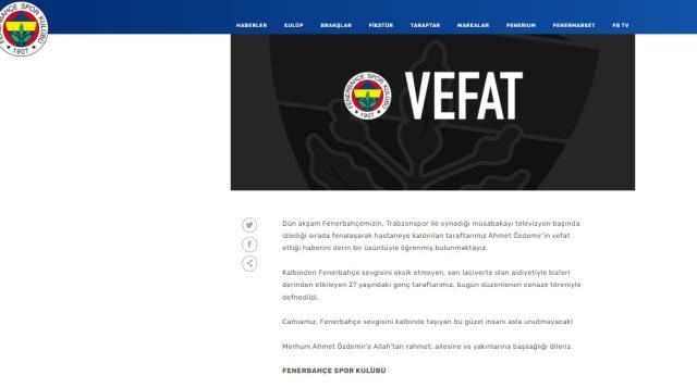 Fenerbahçe yasta! Maç sırasında kalbine yenik düşen Ahmet Özdemir'e veda
