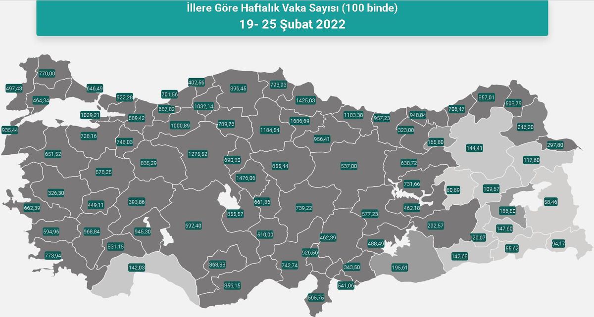 İl il koronavirüs vaka sayıları kaçtır? 19-25 Şubat 2022 il il güncel koronavirüs risk haritası ve haftalık vaka sayıları açıklandı mı?