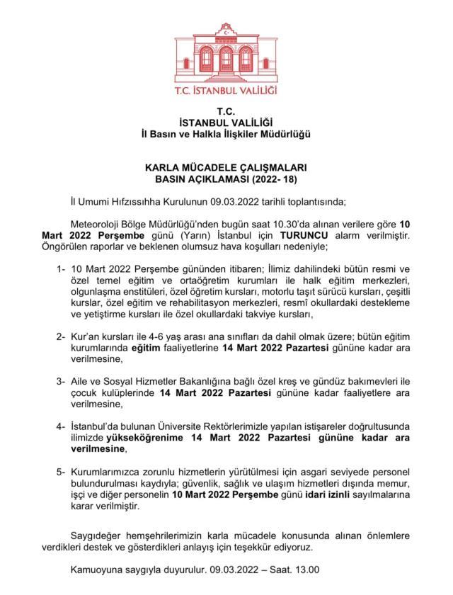 Okullar neden tatil edildi? Okullar yarın neden yok? İstanbul'da okullar neden tatil oldu?