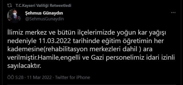 Kayseri'de okullar tatil mi? SON DAKİKA Kayseri'de üniversiteler tatil mi? Kayseri Valiliği açıklaması! Kayseri kar tatili var mı? Kayseri Hava Durumu