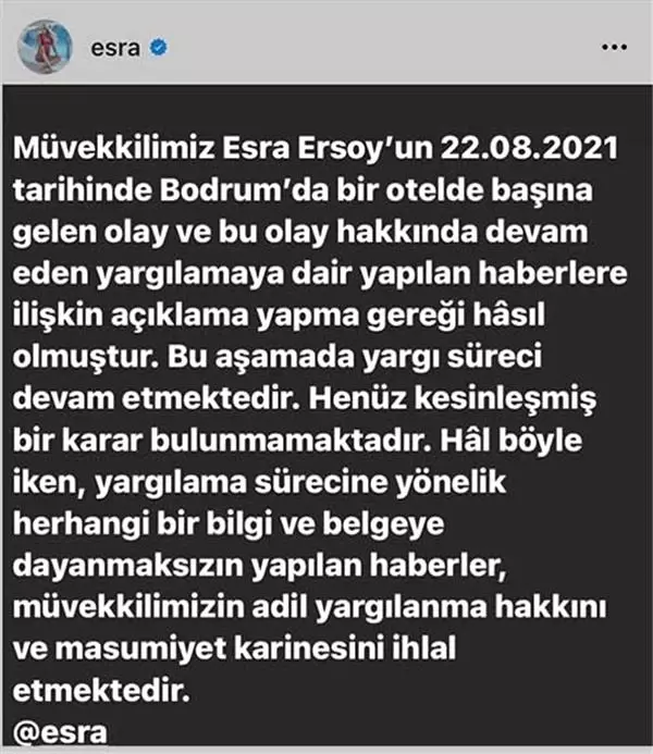 13 yaşındaki çocuğa cinsel istismarda bulunduğu gerekçesiyle hakkında yakalama kararı çıkarılan Esra Ersoy'dan birinci açıklama